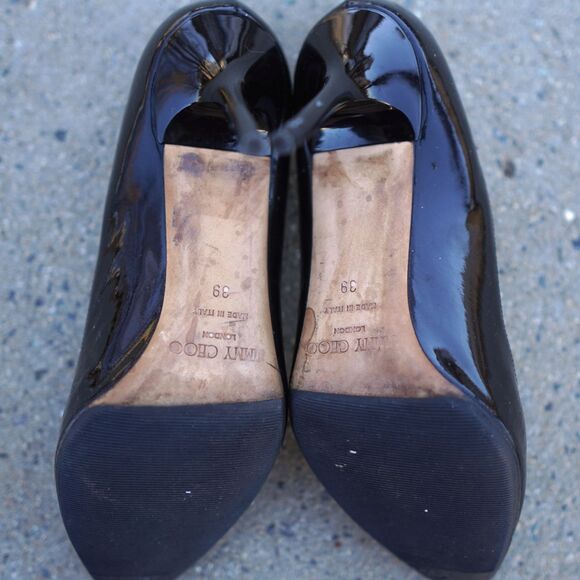 Jimmy Choo Gilbert Patent Leather Pumps Black Size 39 Italy Classic Heels Repair - Picture 11 of 12